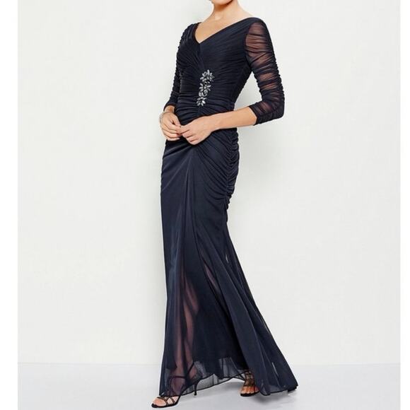 Adrianna Papell Dresses & Skirts - Adrianna Papell Ruched Chiffon Formal Maxi Dress‎ Size 4